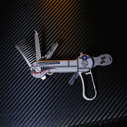 Bomber Aluminum UV Print KeyBar Key and Tool Holder with a titanium comb, nail file, and keyrabiner 5.0, and flashlight